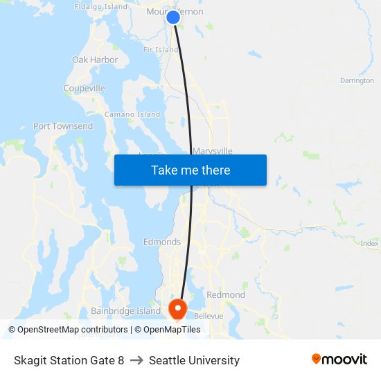 Skagit Station Gate 8 to Seattle University map