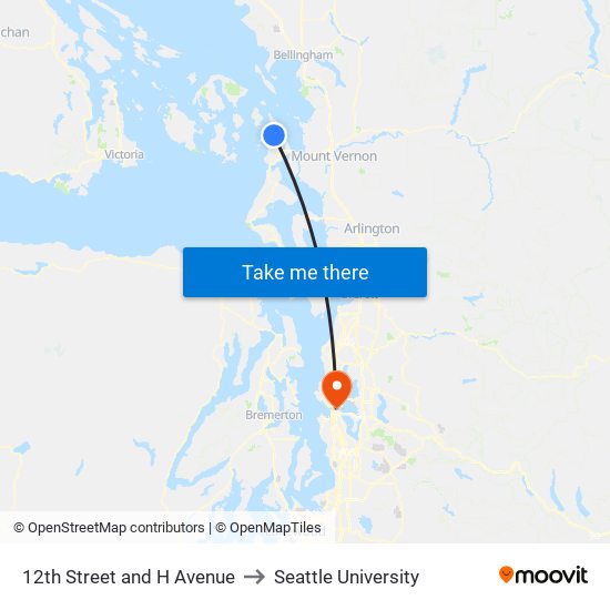 12th Street and H Avenue to Seattle University map