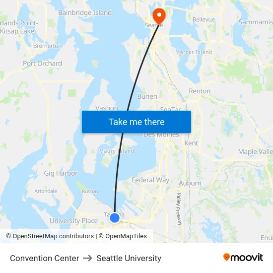 Convention Center to Seattle University map