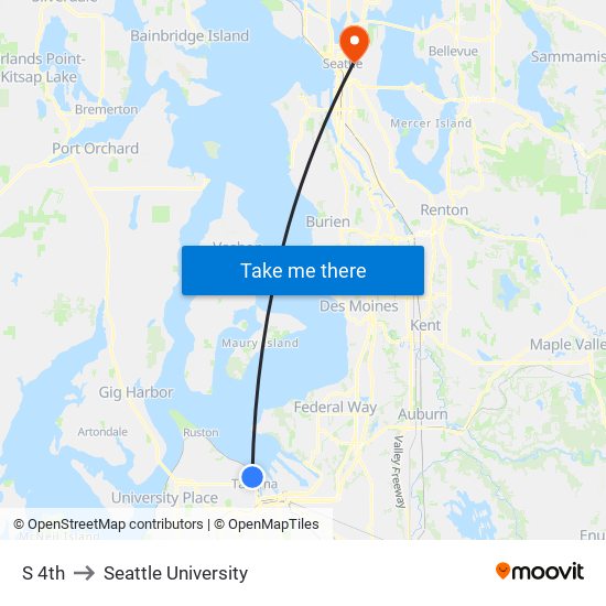 S 4th to Seattle University map