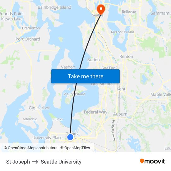 St Joseph to Seattle University map