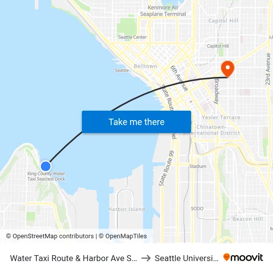 Water Taxi Route & Harbor Ave Sw to Seattle University map
