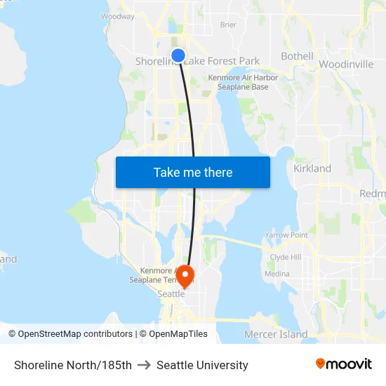 Shoreline North/185th to Seattle University map