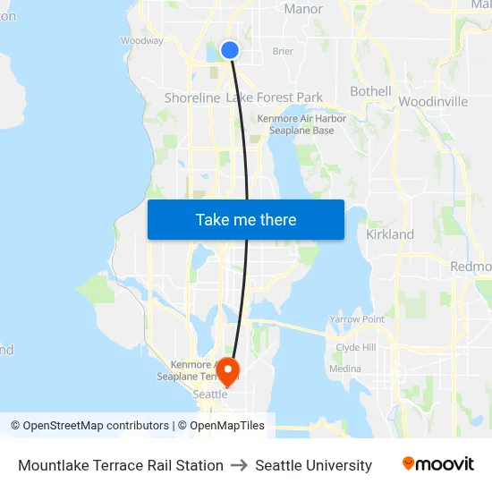 Mountlake Terrace Rail Station to Seattle University map
