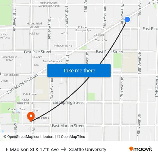 E Madison St & 17th Ave to Seattle University map