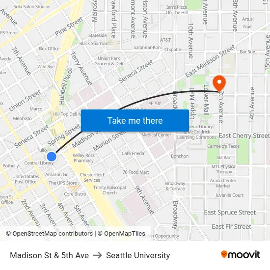 Madison St & 5th Ave to Seattle University map