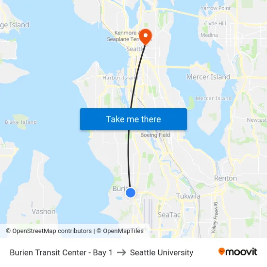 Burien Transit Center - Bay 1 to Seattle University map