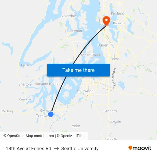18th Ave at Fones Rd to Seattle University map