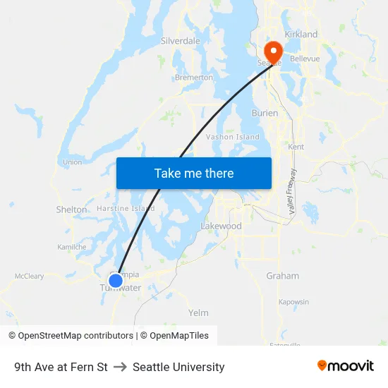 9th Ave at Fern St to Seattle University map