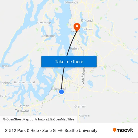 Sr512 Park & Ride -  Zone G to Seattle University map
