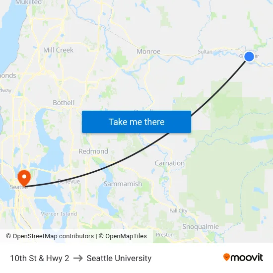 10th St & Hwy 2 to Seattle University map