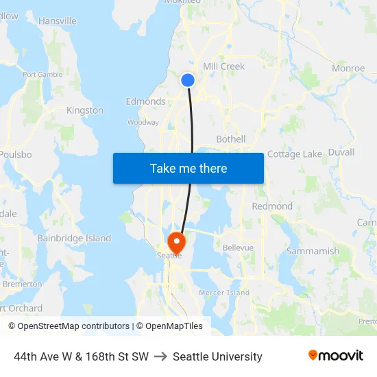 44th Ave W & 168th St SW to Seattle University map