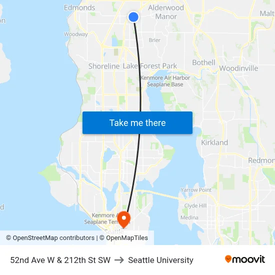 52nd Ave W & 212th St SW to Seattle University map