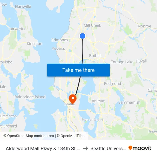 Alderwood Mall Pkwy & 184th St SW to Seattle University map
