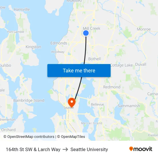 164th St SW & Larch Way to Seattle University map