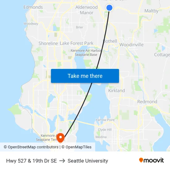 Hwy 527 & 19th Dr SE to Seattle University map