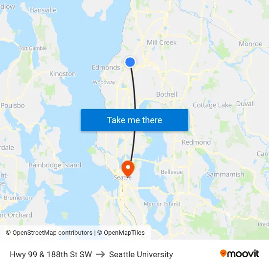 Hwy 99 & 188th St SW to Seattle University map