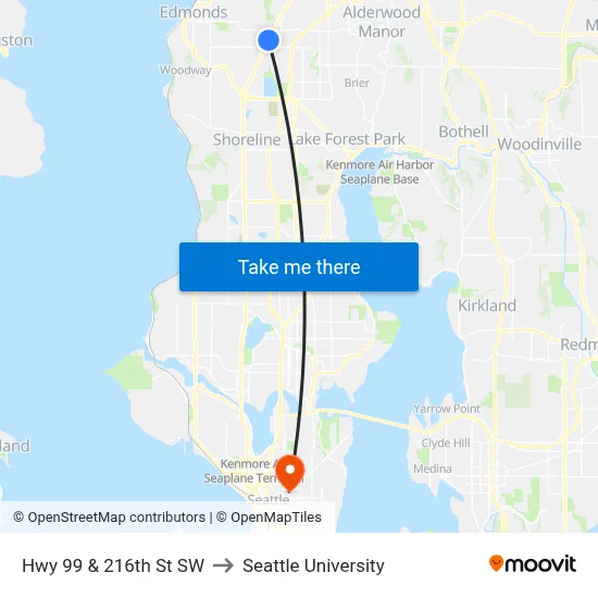 Hwy 99 & 216th St SW to Seattle University map