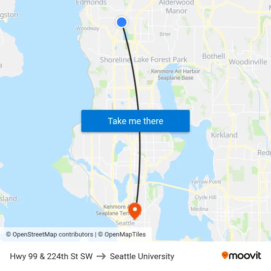 Hwy 99 & 224th St SW to Seattle University map
