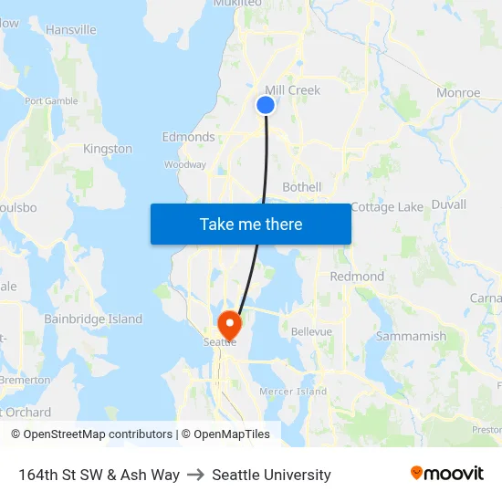 164th St SW & Ash Way to Seattle University map