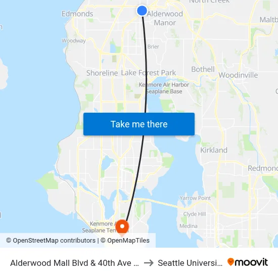 Alderwood Mall Blvd & 40th Ave W to Seattle University map