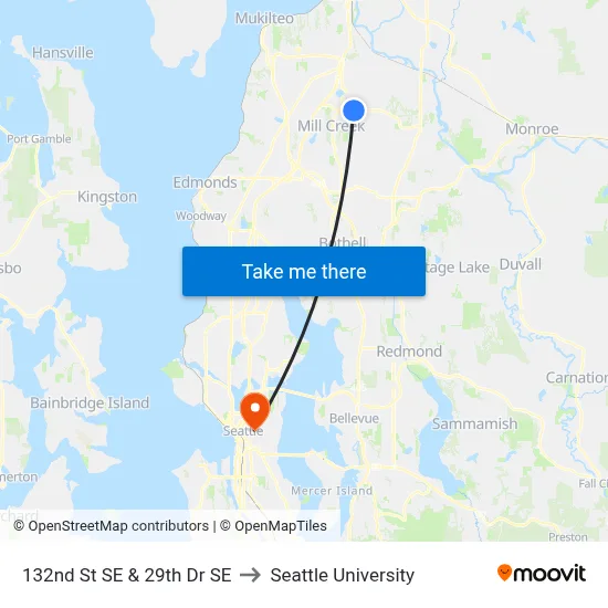 132nd St SE & 29th Dr SE to Seattle University map