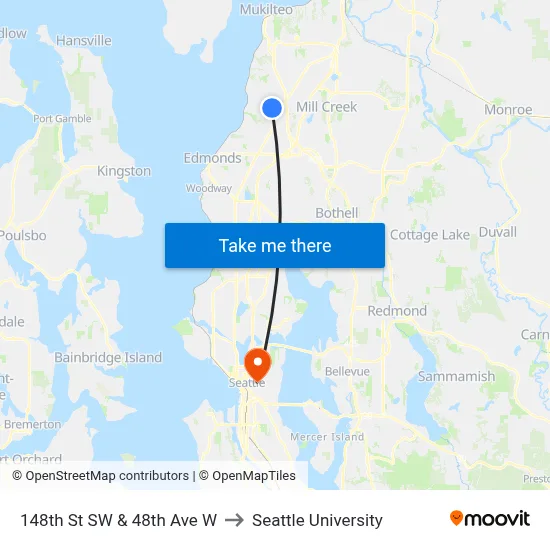 148th St SW & 48th Ave W to Seattle University map