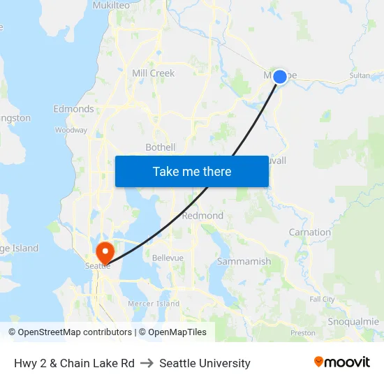 Hwy 2 & Chain Lake Rd to Seattle University map