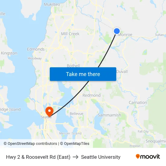 Hwy 2 & Roosevelt Rd (East) to Seattle University map