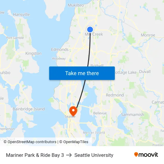 Mariner Park & Ride Bay 3 to Seattle University map