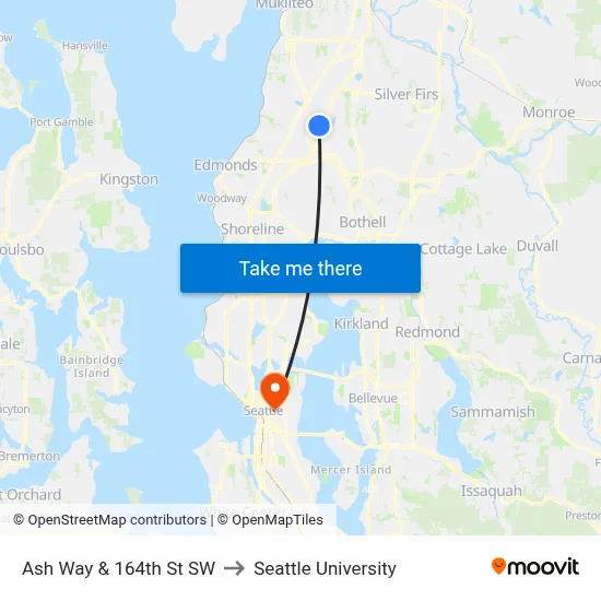 Ash Way & 164th St SW to Seattle University map