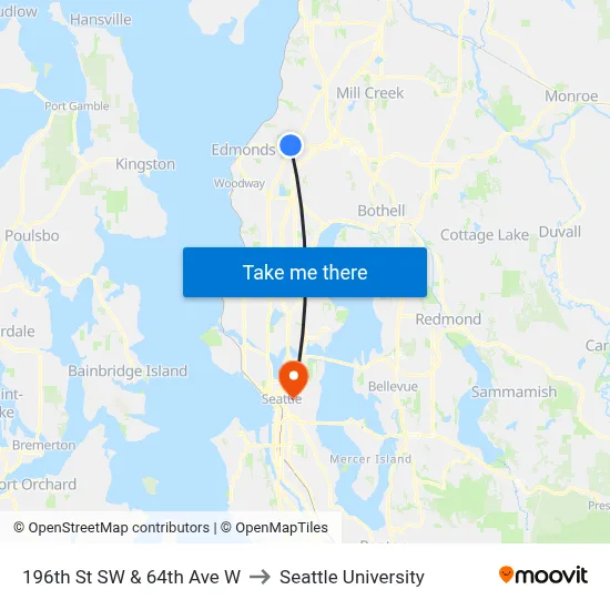 196th St SW & 64th Ave W to Seattle University map