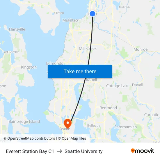 Everett Station Bay C1 to Seattle University map