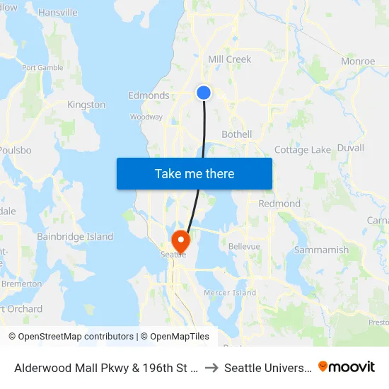 Alderwood Mall Pkwy & 196th St SW to Seattle University map