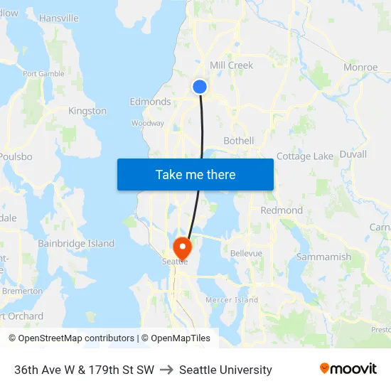36th Ave W & 179th St SW to Seattle University map