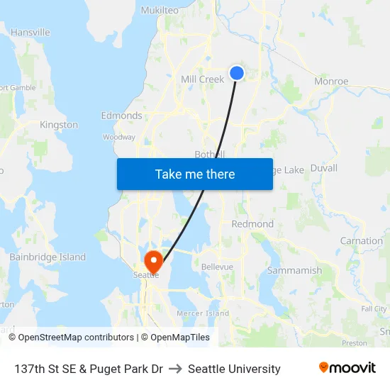 137th St SE & Puget Park Dr to Seattle University map