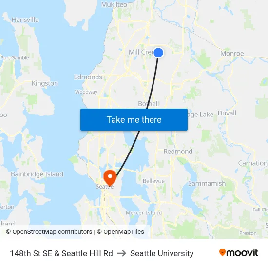 148th St SE & Seattle Hill Rd to Seattle University map