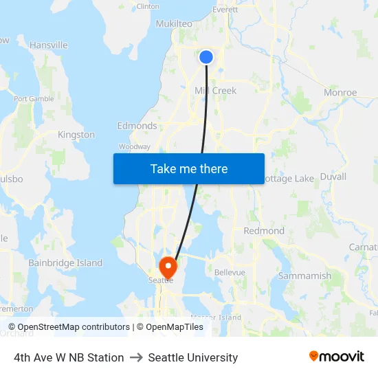 4th Ave W NB Station to Seattle University map