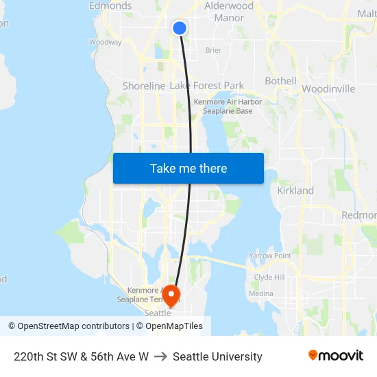 220th St SW & 56th Ave W to Seattle University map