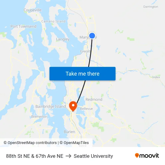 88th St NE & 67th Ave NE to Seattle University map