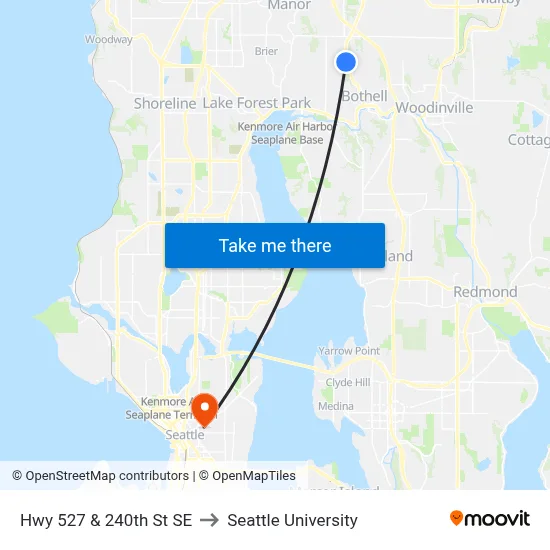 Hwy 527 & 240th St SE to Seattle University map