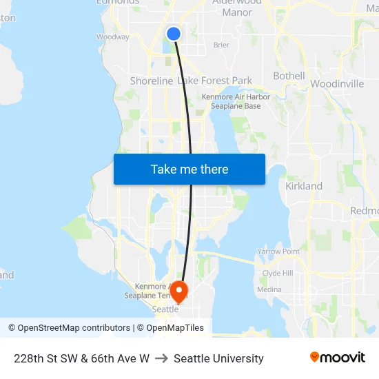 228th St SW & 66th Ave W to Seattle University map