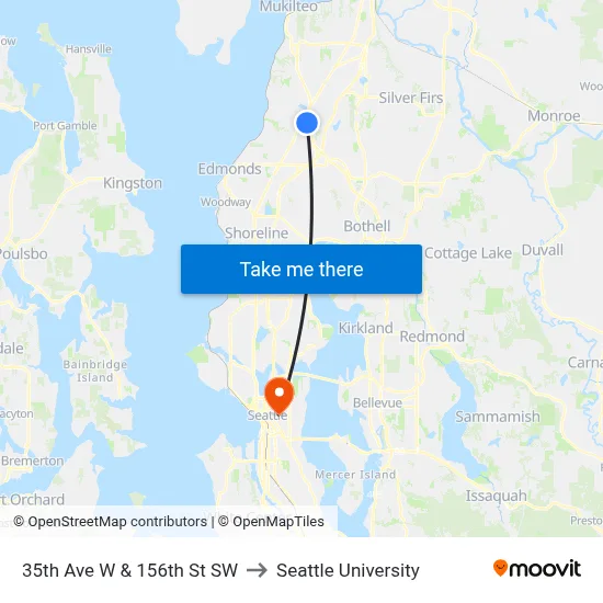 35th Ave W & 156th St SW to Seattle University map