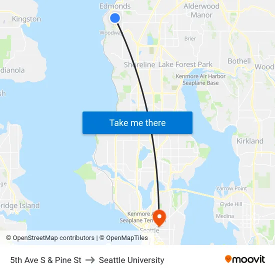 5th Ave S & Pine St to Seattle University map