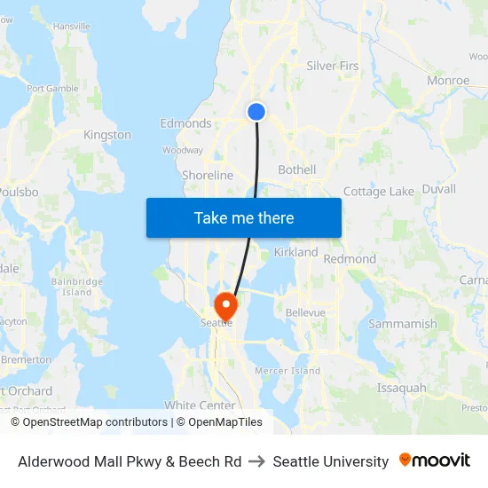 Alderwood Mall Pkwy & Beech Rd to Seattle University map