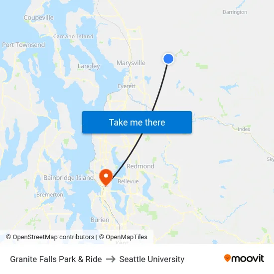 Granite Falls Park & Ride to Seattle University map