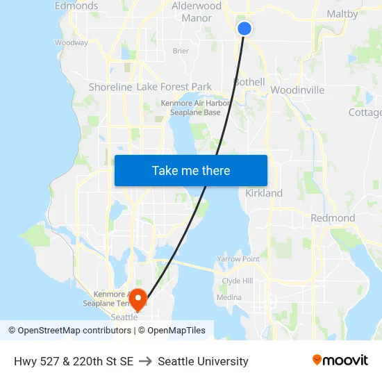 Hwy 527 & 220th St SE to Seattle University map