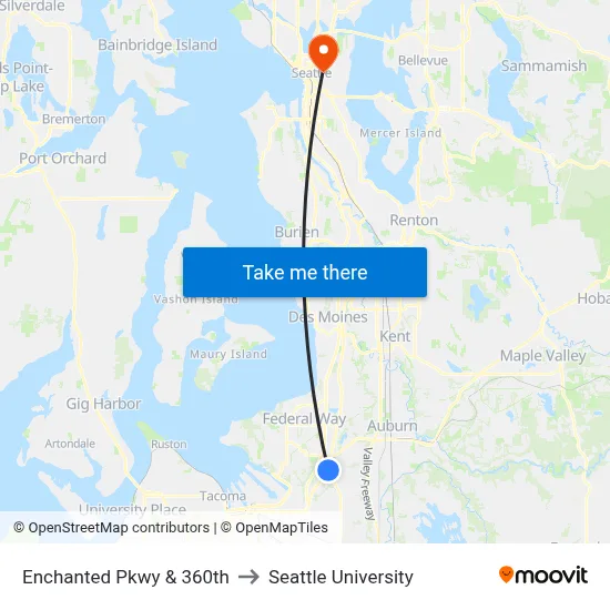 Enchanted Pkwy & 360th to Seattle University map