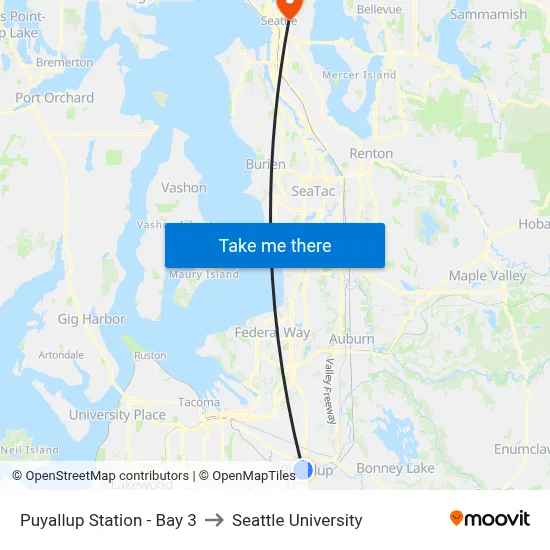 Puyallup Station - Bay 3 to Seattle University map