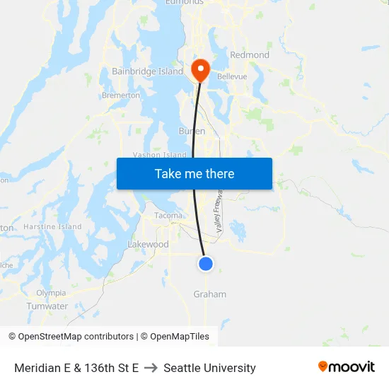 Meridian E & 136th St E to Seattle University map